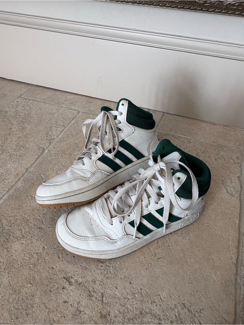 Adidas Kids White and Dark Green High-Top Athletic Shoes